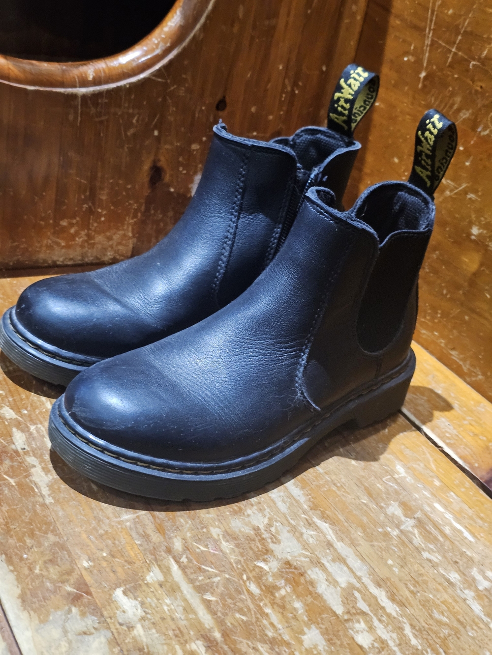 Black Leather Chelsea Boots with Yellow Pull-Tab